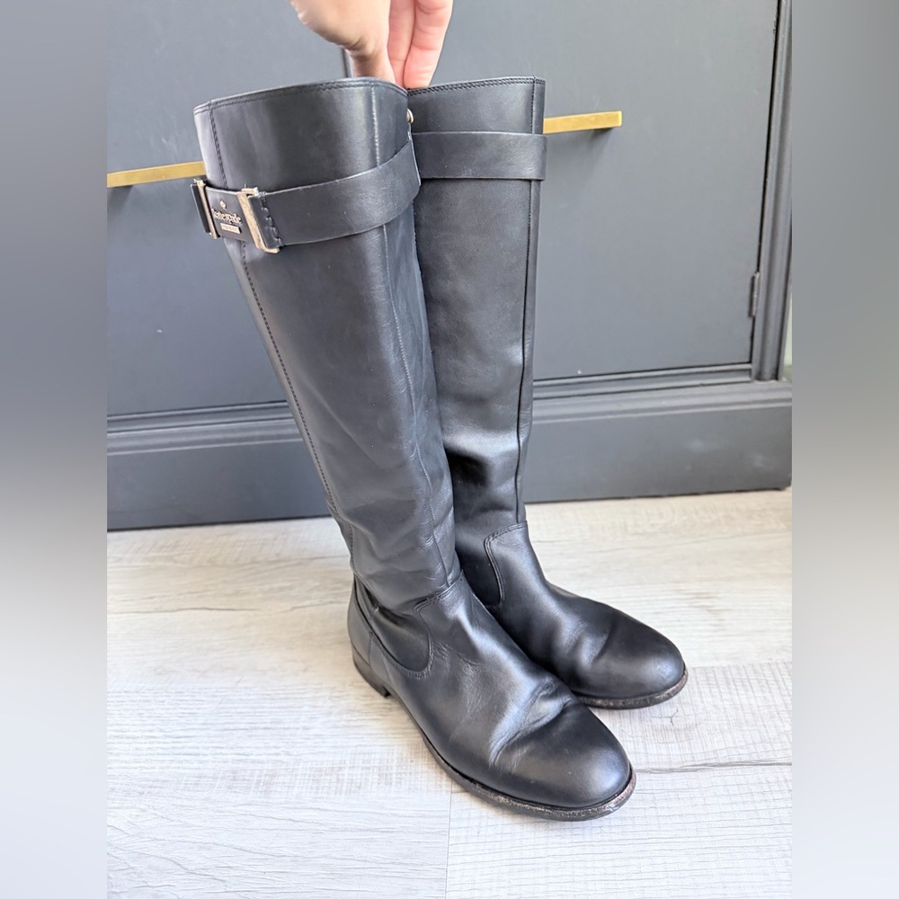 Kate Spade New York Black Leather Riding Boots Tall Zip Buckle Boots - Picture 10 of 14
